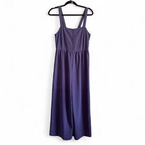 Madewell‎ Jumpsuit Women's Size 4 Navy Blue Wide Leg Button Front Square Neck